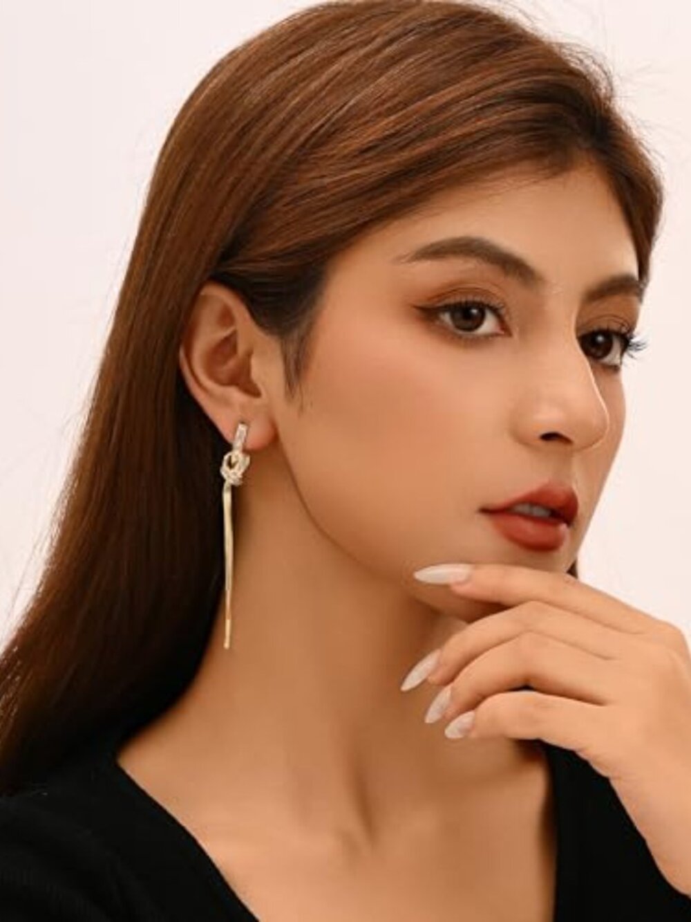 18K Gold Silver Plated Dangle Ears for Women Sparkly Rhione Long Tassel Dangle